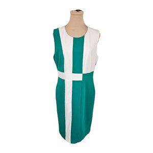 Linea Domani Green White Color Block Style Sheath Dress Sz 10